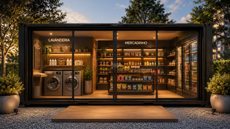 Lavanderia compartilhada ao lado do mercadinho do condomínio